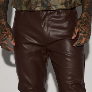 100% High Quality Custom Design Fashionable <b>Men</b> Mid Straight Hip Hop Eco-Friendly <b>Leather</b> <b>Pant</b> Best Selling Stylish Lightweight - Product Image 3