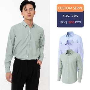 Chemise habillée rayée à manches longues pour homme 100 % coton popeline infroissable col rabattu décontractée élégante à manches complètes - Product Image 1