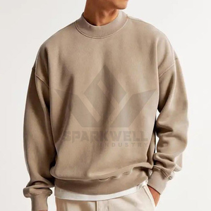 Sweat-shirt à col montant surdimensionné pour homme, marron, 100% coton, molleton français, pull décontracté à manches longues, vêtements d'automne et d'hiver - Product Image 5