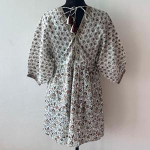 Hand Block Printed Woven Cotton <b>Kaftan</b> Dress Women Autumn Floral V Neck Loose Fit Boho Resort Wear Wholesale Export - Product Image 3