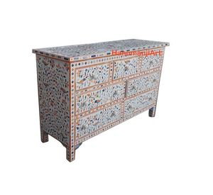 Commode de luxe en bois avec incrustations de os et mosaïque florale artisanale, design décoratif pour la maison - Product Image 4