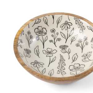 Bol en bois avec motif floral noir pour servir les repas à la maison, écologique, fabriqué à partir de bois naturel - Product Image 3