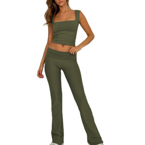 ชุดวิ่งออกกำลังกายสำหรับผู้หญิง เสื้อกล้ามแบบกำหนดเอง กางเกงวอร์มขาบาน ชุดออกกำลังกายสำหรับเล่นกีฬา ชุดฟิตเนสสำหรับผู้หญิง - Product Image 1