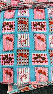 Tissu Popeline 100% Coton Peigné Léger, Respirant, Multi-Absorbant, Écologique, Biologique, à Imprimé Cerises Rétro - Product Image 6