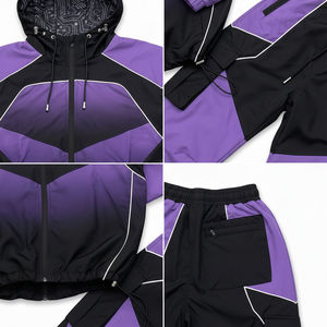 Nouvel ensemble de survêtement coupe-vent vert color block à capuche et fermeture éclair, manches longues, style sportif, en polyester, vente chaude - Product Image 5