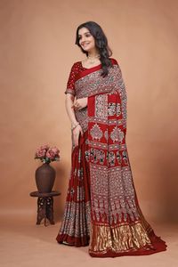 Beautiful Gaji Silk Original Bandhani With <b>Gota</b> Pati Hand Work Saree-wholesale - Product Image 2