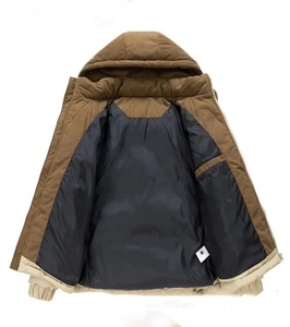 Chaqueta de invierno para hombre, con capucha, diseño de bloques de color, transpirable, cierre de cremallera, ajuste holgado, gruesa, cálida, informal, para exterior - Product Image 3