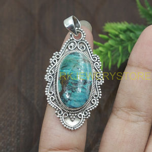 Colgante de Plata con Gema de Crisocola Natural, Hecho a Mano, Estilo Vintage, Forma Ovalada, Joyería Destacada, Regalo para Mujer - Product Image 6