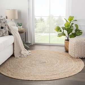 Round Bohemian Jute Area <b>Rug</b> with Blue Fringe Handcrafted Eco Friendly Living Room Decor - Product Image 6