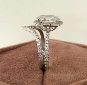 White Oval Cut Halo Diamond Wedding <b>Ring</b> <b>Set</b> for Bride Luxury <b>Sterling</b> <b>Silver</b> Bridal Jewelry Gift - Product Image 4