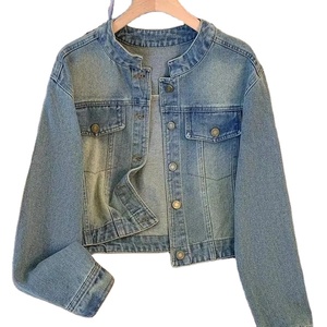 แจ็กเก็ตยีนส์คุณภาพสูงสำหรับผู้หญิงแจ็กเก็ตยีนส์สั้นย้อนยุคสำหรับผู้หญิงแจ็คเก็ตยีนส์คอแบบสั่งทำใหม่ฤดูใบไม้ผลิและฤดูใบไม้ร่วง - Product Image 1