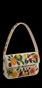 Women's Bohemian <b>Straw</b> Shoulder <b>Bag</b> With Fruit Embroidery Flap Closure Single Strap Daily Use Handbag - Product Image 4