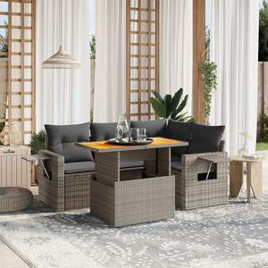 Ensemble de canapés de jardin gris, meubles en rotin d'extérieur, style contemporain, résistant aux UV, rotin PE, coussins en mousse haute densité - Product Image 1