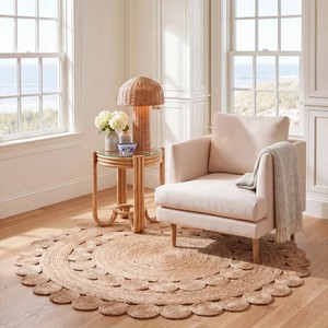 Alfombra Redonda de Yute para Interiores, Hecha a Mano, de Pelo Corto, Antideslizante, para Decoración de Sala de Estar, Fácil de Limpiar, Color Natural - Product Image 1
