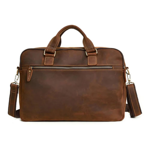 Sac de bureau classique pour homme en cuir Crazy Horse avec fermeture éclair et design durable pour usage professionnel - Product Image 2