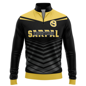 Sudadera de entrenamiento de fútbol para hombre, negra y amarilla con paneles de chevron, top de chándal de fútbol con cremallera de 1/4, manga larga - Product Image 1