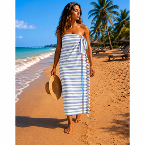 Serviettes de plage personnalisées, grande taille, coton turc, design rayé multicolore avec franges, serviette de plage Kikoy, exportateur indien. - Product Image 3