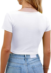 Custom Made Women Casual Crop Top Short Sleeve Premium Quality Breathable Light Weight Comfortable <b>Tie</b> Belt <b>Back</b> Design High - Product Image 2