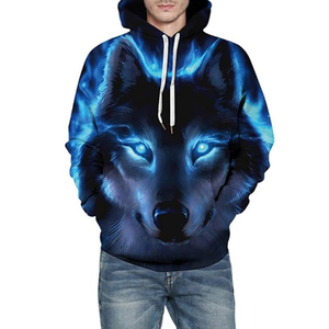 Sudadera Unisex con Estampado de Lobo 3D, Ojos Azules Brillantes, Formal, 100% Algodón, Antiarrugas, Forro Polar, Corte Regular, para Otoño - Product Image 3