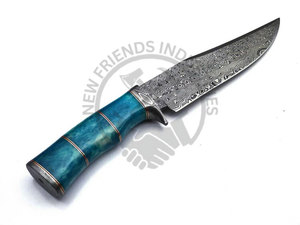 Couteau de chasse Bowie en acier Damas fait main, lame fixe ultra-affûtée, manche en os avec intercalaire en laiton, ambidextre, pour le camping et les activités de plein air - Product Image 3