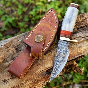 Handmade Damascus Steel Hunting <b>Knife</b> with Natural <b>Bone</b> <b>Handle</b> | Full Tang Fixed Blade Outdoor Camping & Survival <b>Knife</b> - Product Image 1