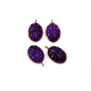 ทำด้วยมืออเมทิสต์ธรรมชาติแกะสลักจี้ดอกไม้รูปไข่ชุบทองเสน่ห์สร้อยคอเครื่องประดับแฟชั่นสำหรับการทำ - Product Image 1