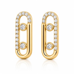 Pendientes de Oro Amarillo con Diamantes Redondos de Corte Brillante, Engaste en Bisel, Lujosos para Uso Diario de Mujer - Product Image 4
