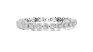 White Gold Diamond Channel Eternity Bangle, Contemporary Half-Eternity Diamond <b>Bracelet</b>, Bridal Wristwear - Product Image 4