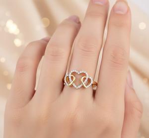 Bague en or pur 14K 18K, double cœur éternel entrelacé, avec diamant de laboratoire, bague de promesse, cadeau romantique pour un anniversaire - Product Image 5
