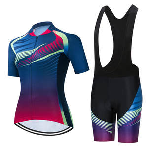 Kit de cyclisme pour femmes, maillot à manches courtes et short à bretelles avec design à rayures colorées pour la pratique du cyclisme sur route - Product Image 3