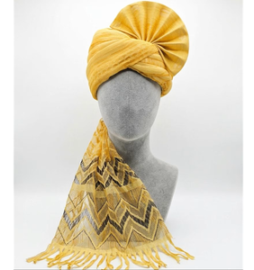 Turban de luxe Barati Pagri couleur moutarde en tissu soie mélangée avec élégant motif zigzag Palla Safa pour marié et baraat - Vente en gros - Product Image 3