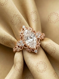 Bague en argent sterling 925 avec moissanite taille marquise, accent floral, style vintage élégant, pour fiançailles et mariage - Product Image 2
