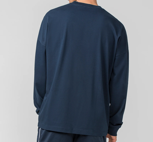 T-shirt à manches longues surdimensionné pour homme, 100% coton, couleur unie, col rond, logo tricoté sur le devant, style streetwear décontracté, coupe régulière - Product Image 2