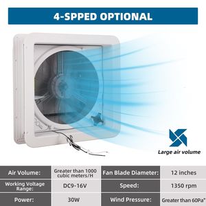 Ventilador de Techo para RV de 14 Pulgadas con Luz LED, 4 Velocidades, Reversible, Ventilador de Extracción de 12V, Bajo Ruido, Protección UV, Apertura Manual para Autocaravanas - Product Image 4
