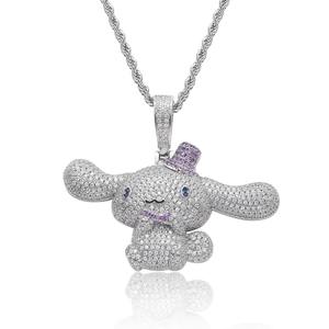Pendentif Collier Polyvalent et Tendance en Laiton, Motif Chien de Dessin Animé, Style Hip Hop, avec Cristal de Diamant Givré - Product Image 1