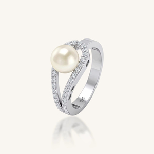 Pearl and <b>Cz</b> <b>Ring</b> in 92.5 Sterling Silver KLSR-11702 - Product Image 1
