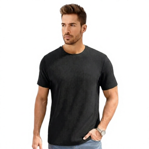 T-shirt en maille gaufrée vert à manches courtes et col rond pour homme, coupe classique, décontracté, imprimé photo, respirant, en polyester - Product Image 5