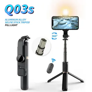 Q03S Selfie Stick Tripod With Beauty Fill Light 760mm Wireless Remote BT 360 Rotation Phone Camera Aluminium Alloy Stand Holder