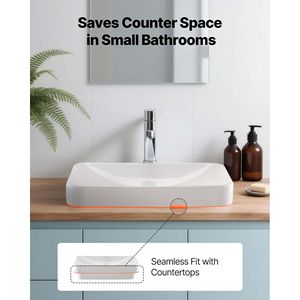 Lavabo Rectangular de Cerámica Blanca de 19.29 x 12.01 Pulgadas, Semiempotrado, con Orificio de Drenaje de 1-3/4 Pulgadas, Estilo Moderno - Product Image 2