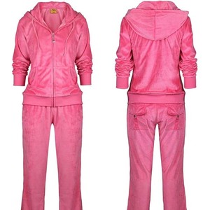 Conjunto de Pijama de Terciopelo Rosa para Mujer, con Capucha, Manga Larga, Pantalón Largo, Cálido para Invierno, con Bolsillos, Corte Regular, Color Sólido - Product Image 5