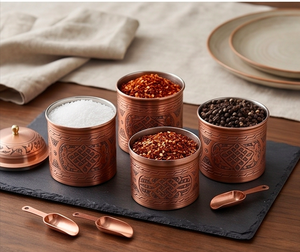 Container Set In Copper With <b>Vintage</b> Design Perfect For Handmade Kitchenware And Utensil Storage Containers Metal Jars - Product Image 2