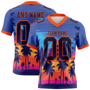 เสื้อฟุตบอลอเมริกันแบบกำหนดเอง คอวี แขนสั้น ลายพิมพ์ต้นปาล์มยามพระอาทิตย์ตกดินแบบทรอปิคอล สำหรับผู้ใหญ่ทุกเพศ ชุดกีฬาสำหรับทีม - Product Image 1