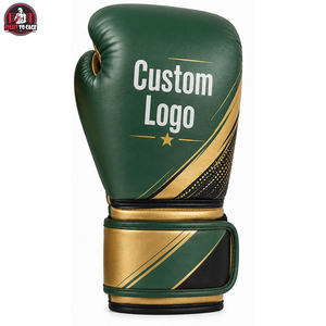 Gants de boxe en cuir PU vert et or, durables, nouvelle arrivée, qualité supérieure, meilleur fournisseur, dernier style, logo personnalisé - Product Image 4