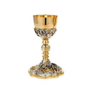 Cáliz antiguo. Este cáliz grabado en relieve, chapado en oro y plata, es hecho a mano con latón y acero de alta calidad. - Product Image 5