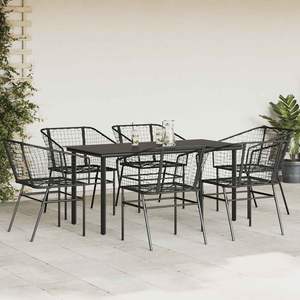 Conjunto de Comedor de Patio de 7 Piezas en Ratán Sintético Negro con Vidrio, Colección de Muebles Elegantes para Jardín - Product Image 3