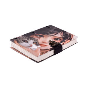 A5 Artistic Girl Cat Handmade Journal | Eco Friendly Hardcover Lock Diary <b>Notebook</b> with <b>Cute</b> Portrait Cover Design Gift Set Book - Product Image 2