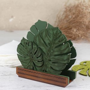 Porta Servilletas de Madera Ecológico en Color Verde Salvia con Diseño de Hoja de Monstera para Fiestas - Product Image 5