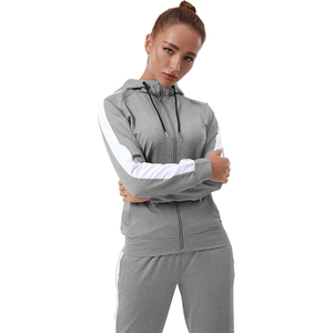 Ensemble de survêtement pour femme à col montant, en mélange polyester-coton, avec veste à bandes latérales pour la visibilité nocturne et pantalon de jogging - Product Image 4