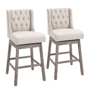 Ensemble de 2 tabourets de bar contemporains Swivel Savvy, rotation à 180 degrés, bois massif avec repose-pieds beige pour cuisine ou bar en métal - Product Image 1