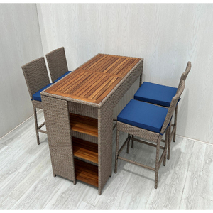BS00066 Juego de Comedor de 5 Piezas para Exteriores, Moderno y Elegante, Resistente a la Intemperie, con Cubierta de Ratán/Tek, Mesa Rectangular de Madera de Acacia para Sala de Estar - Product Image 1